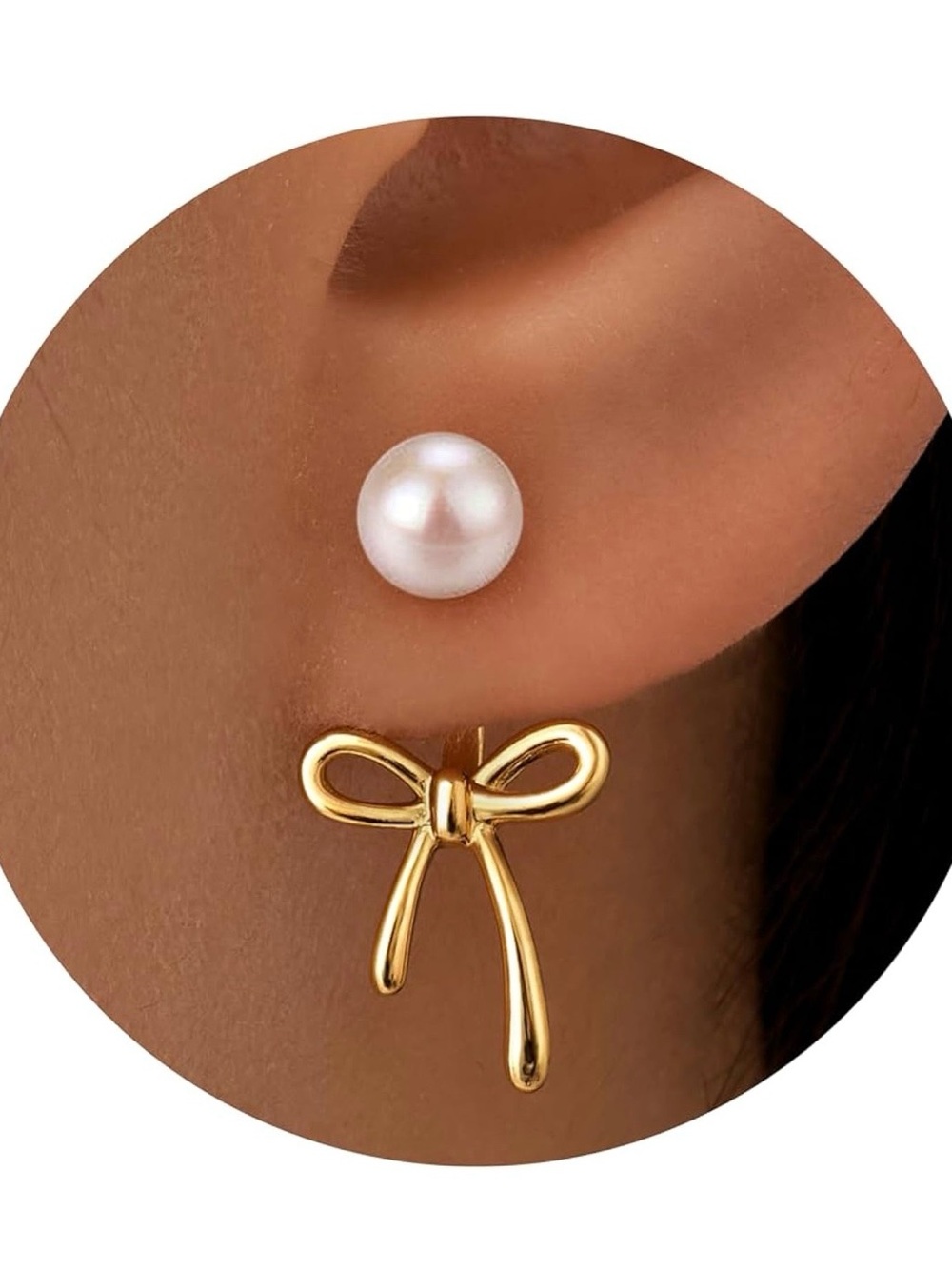 Gold Bow and White Pearl Drop Jacket Earring Set - Women's Jewelry New in Box